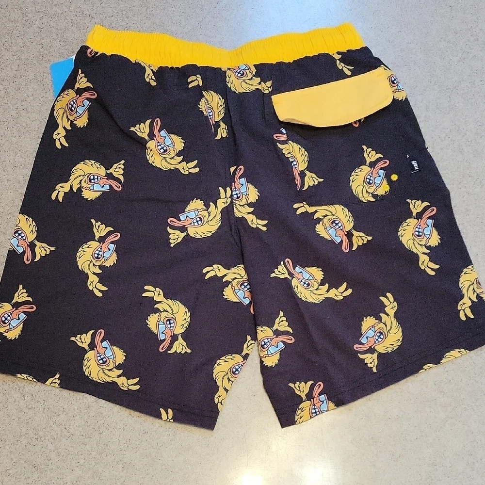 Neff Fired Up Duck Black Swim Trunks Size 8 Medium UPF 50 New With Tags